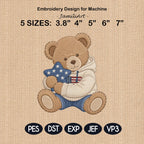 Patriotic Teddy Bear Embroidery Design, Cute Americana Bear With Star Pillow Machine Embroidery, USA Baby Bear Pattern, Digital Download