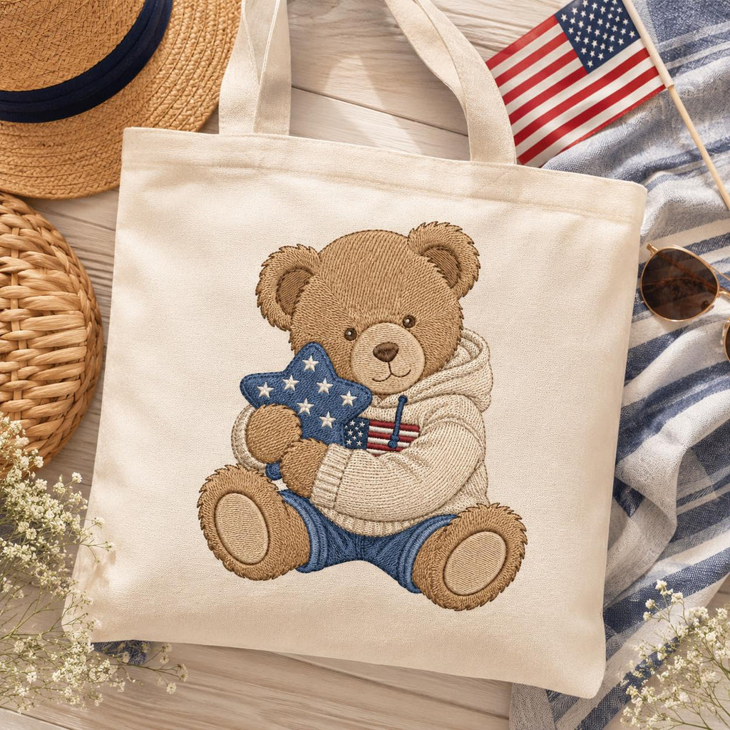 Patriotic Teddy Bear Embroidery Design, Cute Americana Bear With Star Pillow Machine Embroidery, USA Baby Bear Pattern, Digital Download - image 4