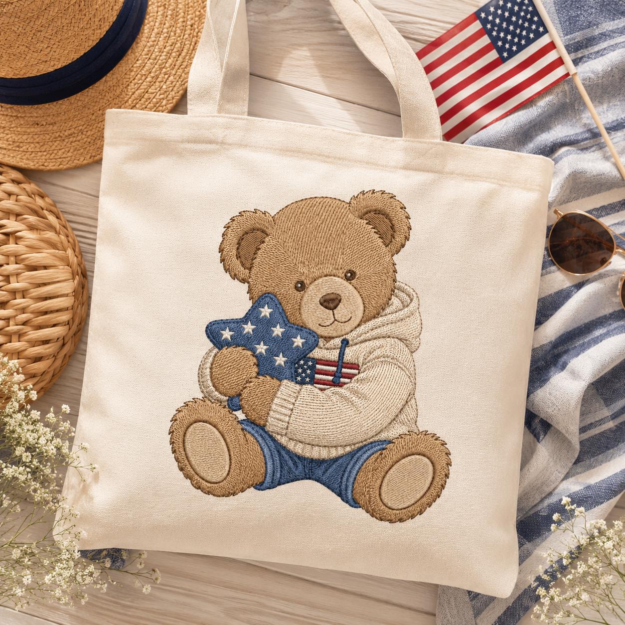 Patriotic Teddy Bear Embroidery Design, Cute Americana Bear With Star Pillow Machine Embroidery, USA Baby Bear Pattern, Digital Download - image 4