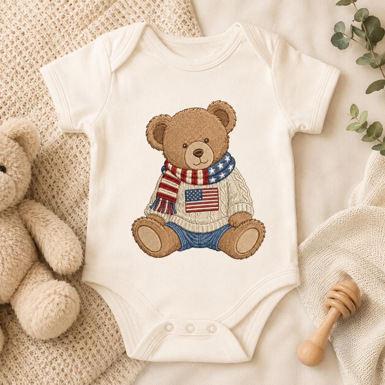 Patriotic Teddy Bear Embroidery Design, USA Flag Sweater Bear Machine Embroidery File, Americana Baby Bear Pattern, 5 sizes Digital Download - image 7