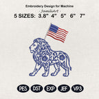 Chinoiserie Lion Embroidery Design with USA Flag, Patriotic Safari Animal Machine Embroidery File, 4th of July, 5 sizes, Digital Download