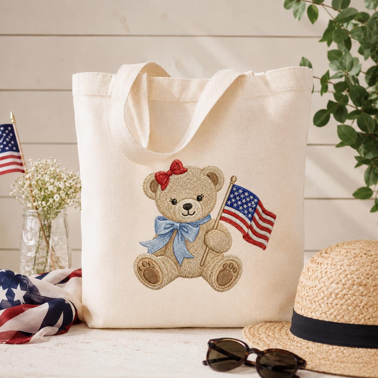 Patriotic Teddy Bear Embroidery Design, 4th of July Bear Machine Embroidery File, USA Flag Stitch Pattern, 5 sizes, Digital Download - image 5
