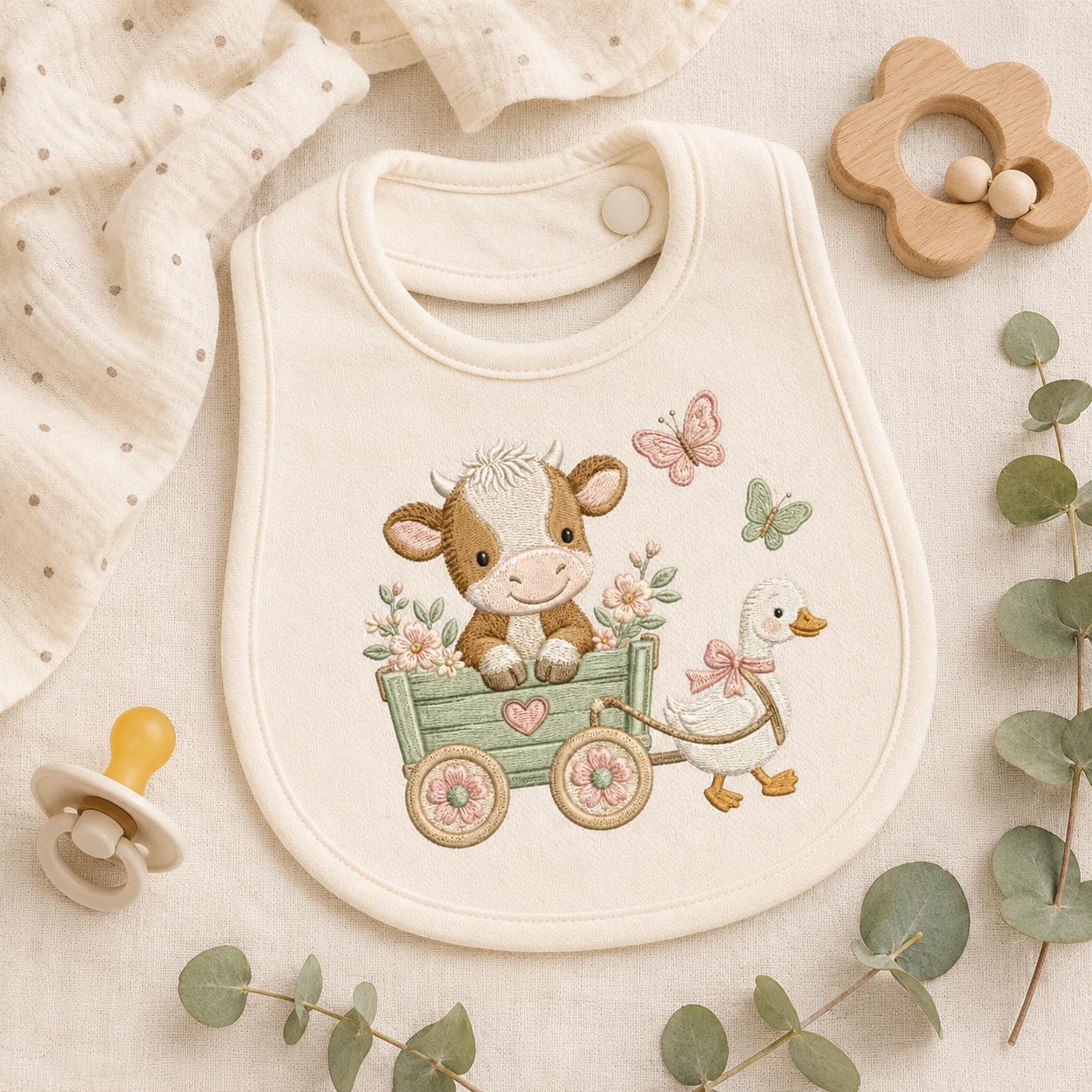 Cow Wagon Embroidery Design, Cute Farm Animal Machine Embroidery File, Baby Nursery Cow Duck Stitch, 5 sizes, Digital Download - image 4