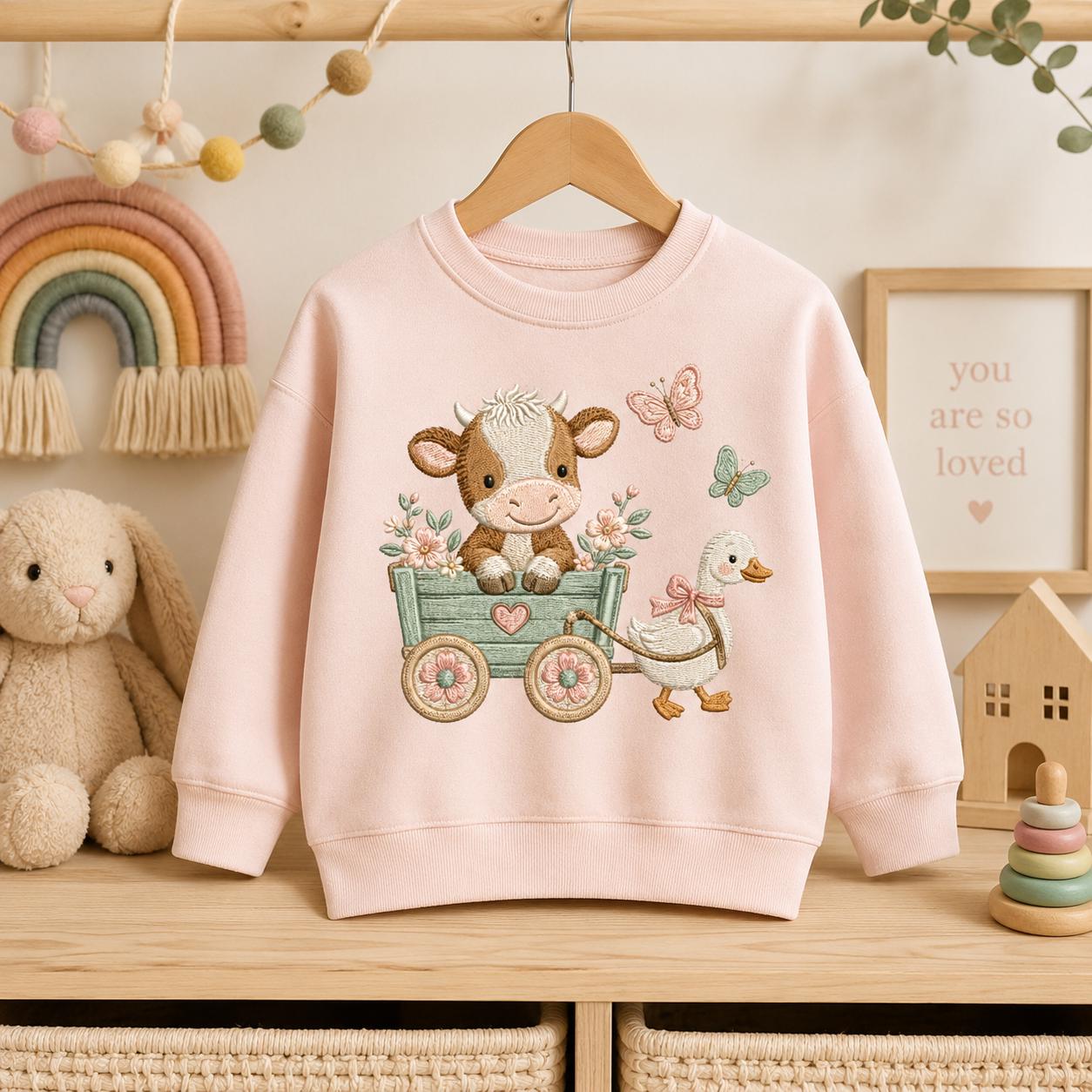 Cow Wagon Embroidery Design, Cute Farm Animal Machine Embroidery File, Baby Nursery Cow Duck Stitch, 5 sizes, Digital Download - image 7