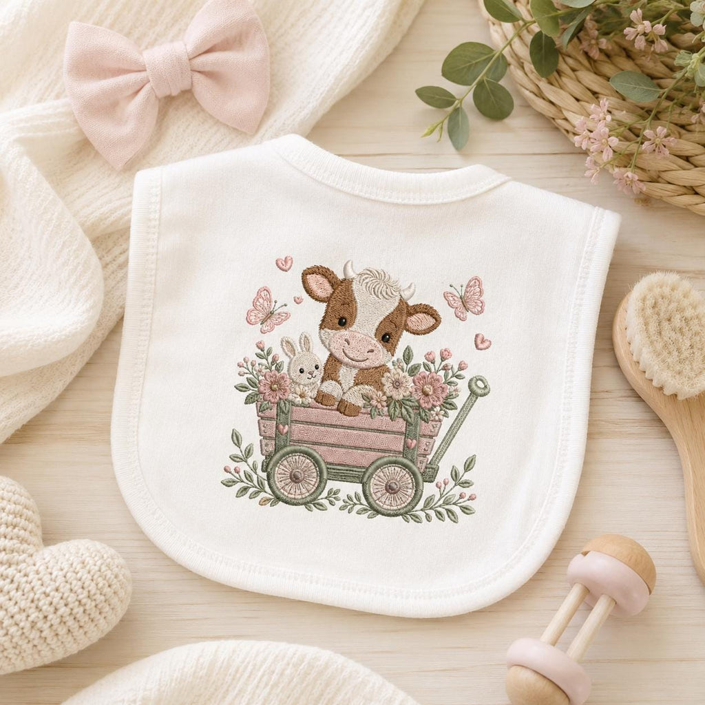 Cow Flower Wagon Embroidery Design, Baby Farm Animal Machine Embroidery File, Cute Nursery Cow Stitch, 5 sizes, Digital Download - image 7