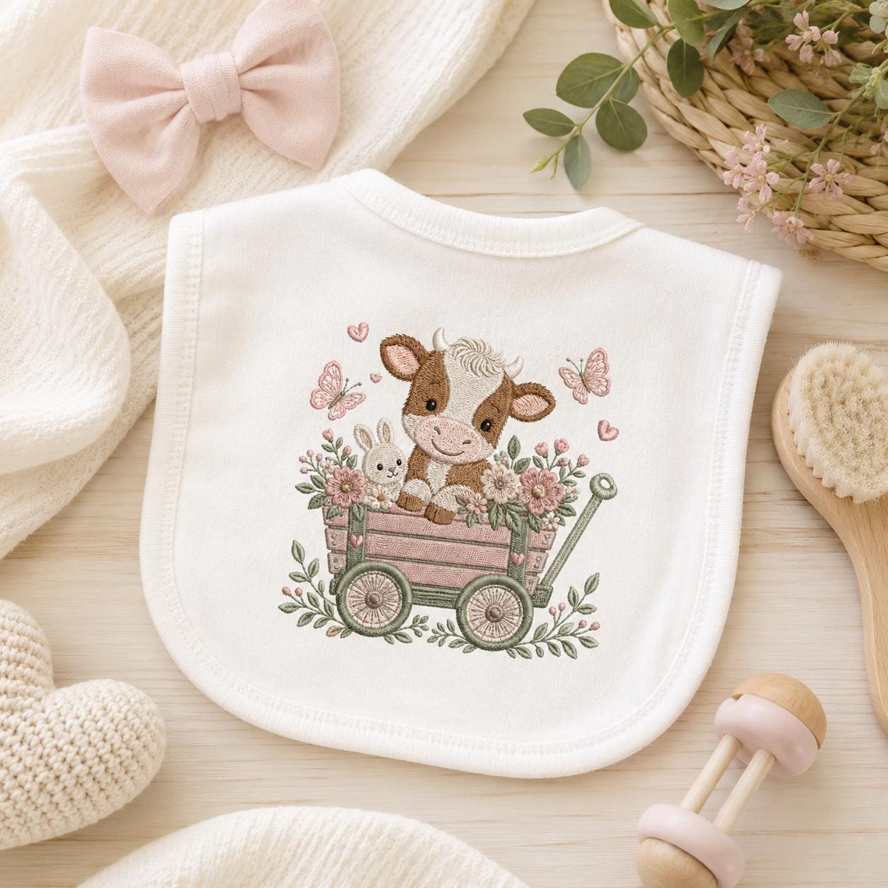 Cow Flower Wagon Embroidery Design, Baby Farm Animal Machine Embroidery File, Cute Nursery Cow Stitch, 5 sizes, Digital Download - image 7