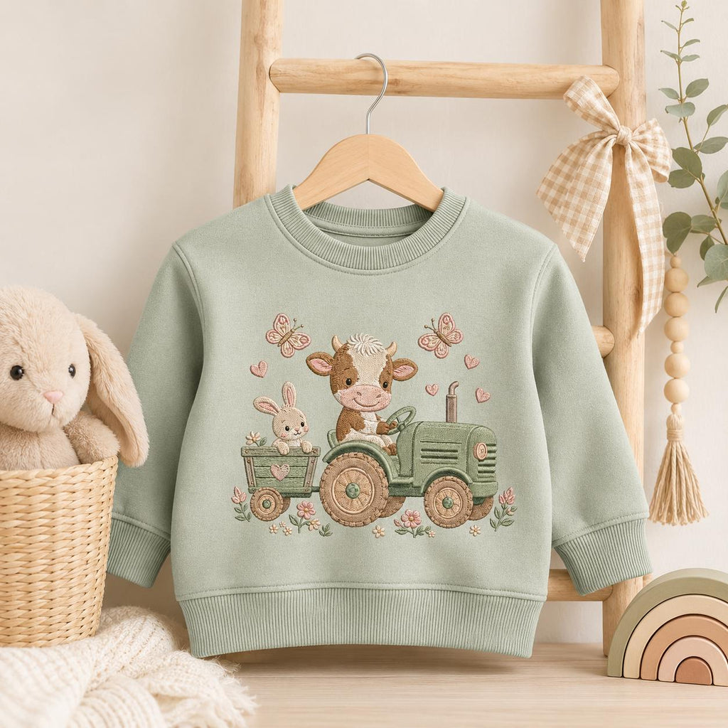 Cow Tractor Embroidery Design, Cute Farm Nursery Machine Embroidery File, Baby Cow Bunny Tractor Stitch, 5 sizes, Digital Download - image 4