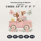 Cow Pickup Embroidery Design, Baby Farm Nursery Machine Embroidery File, Cute Cow Duck Truck Stitch, 5 sizes, Digital Download