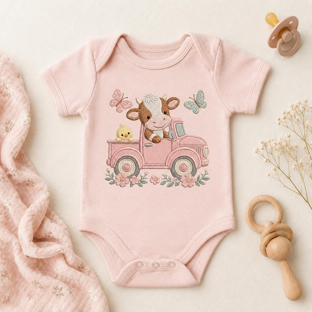 Cow Pickup Embroidery Design, Baby Farm Nursery Machine Embroidery File, Cute Cow Duck Truck Stitch, 5 sizes, Digital Download - image 3