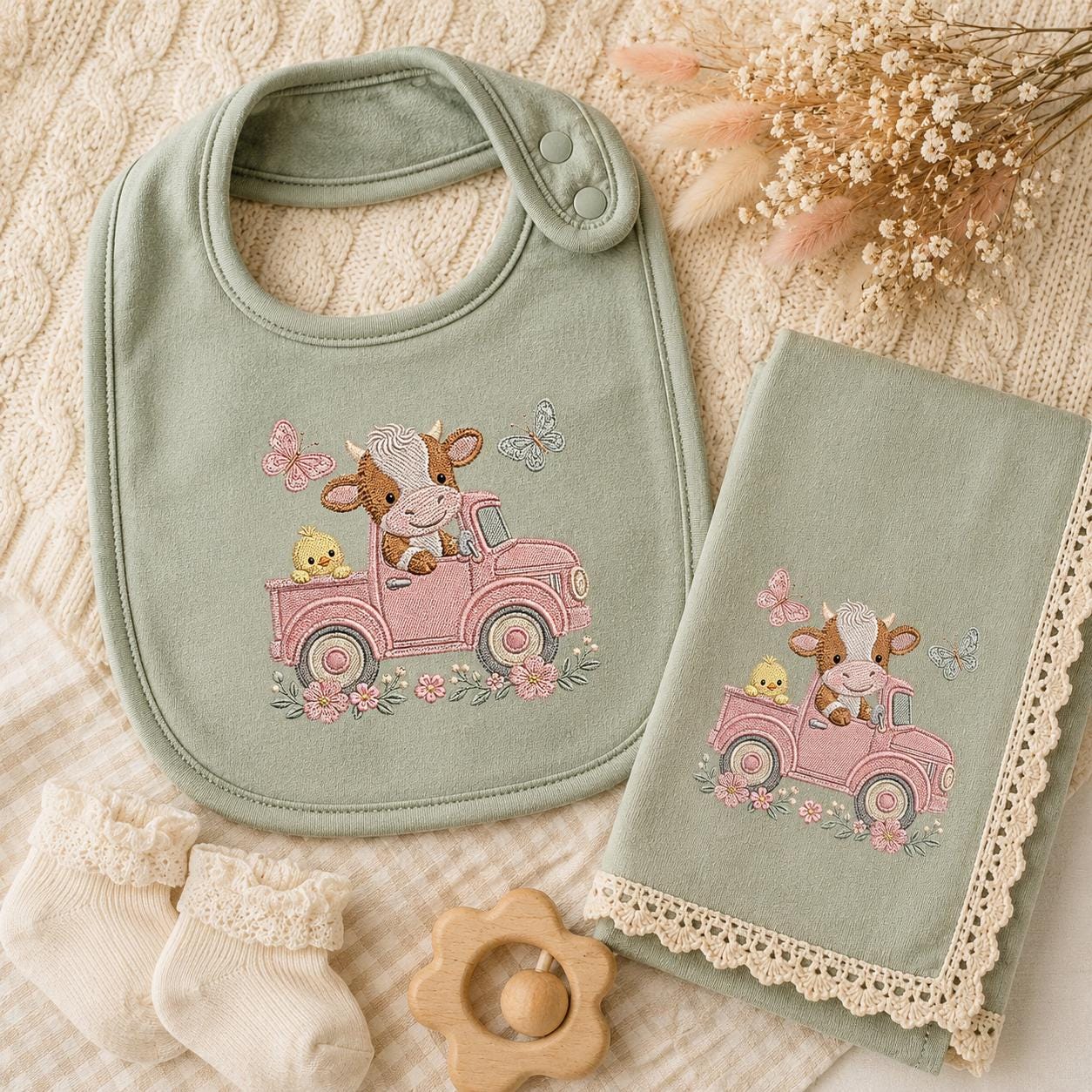 Cow Pickup Embroidery Design, Baby Farm Nursery Machine Embroidery File, Cute Cow Duck Truck Stitch, 5 sizes, Digital Download - image 4