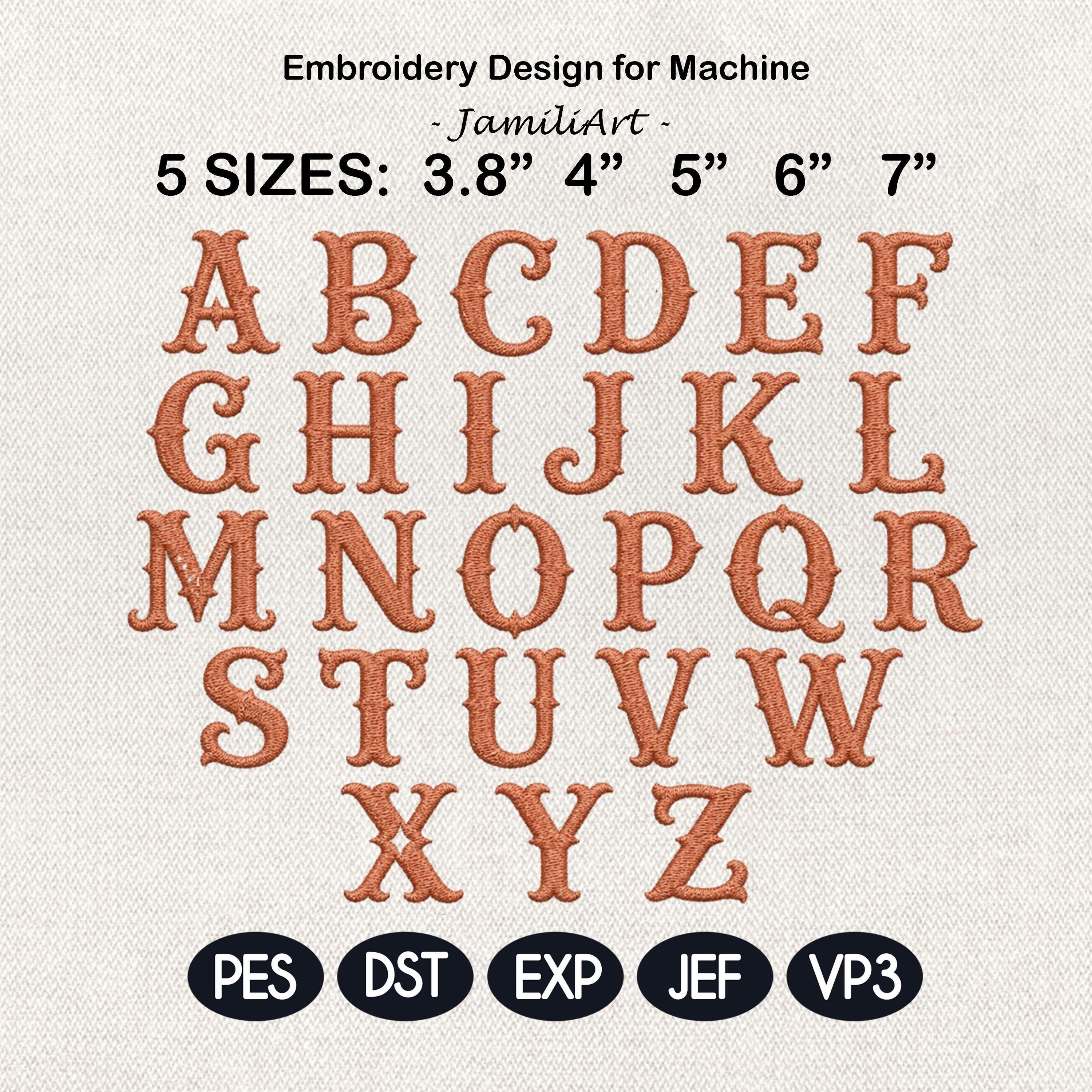 Vintage Serif Alphabet Embroidery Design, Classic Monogram Font A-Z Machine Embroidery Letters, Initials Set, 5 sizes, Digital Download