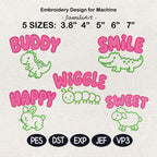 Cute Animal Word Embroidery Bundle, 5 Baby Animal Machine Embroidery Designs, Dino Bunny Gator Sheep Nursery File, 5 sizes, Digital Download