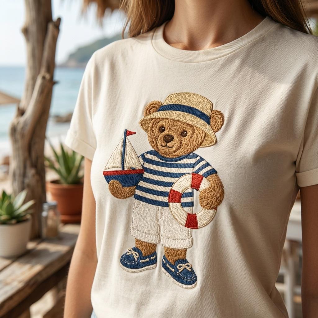 Sailor Teddy Bear Embroidery Design, Nautical Bear Machine Embroidery File, Boat Bear Stitch, 5 sizes, Digital Download - image 4