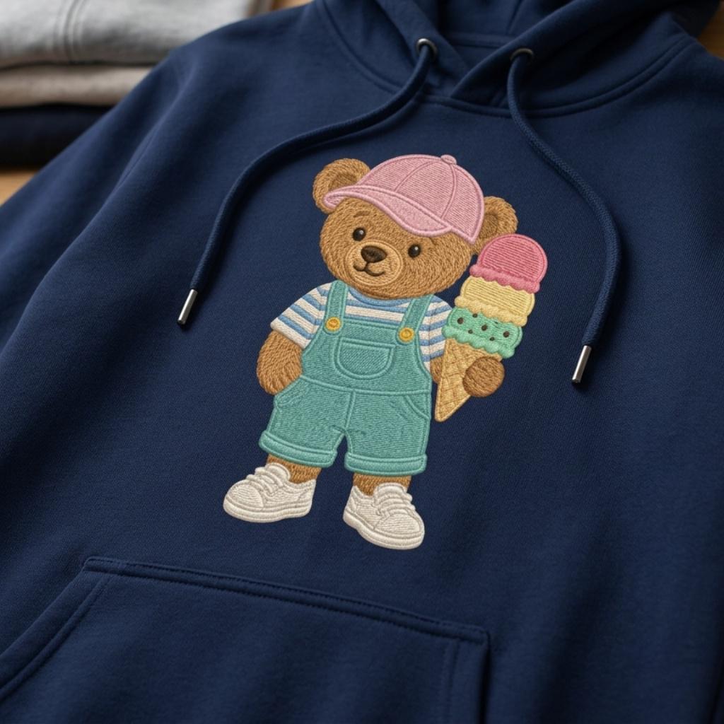 Ice Cream Teddy Bear Embroidery Design, Summer Bear Machine Embroidery File, Cute Dessert Stitch Pattern, 5 sizes, Digital Download - image 3