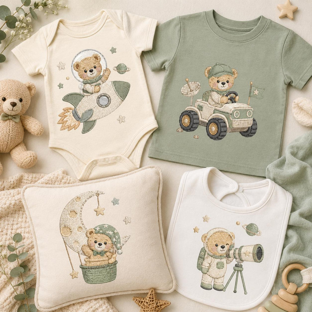 Teddy Bear Space Embroidery Bundle, Rocket Moon Astronaut Machine Embroidery File, Baby Nursery, 5 sizes, Digital Download - image 7