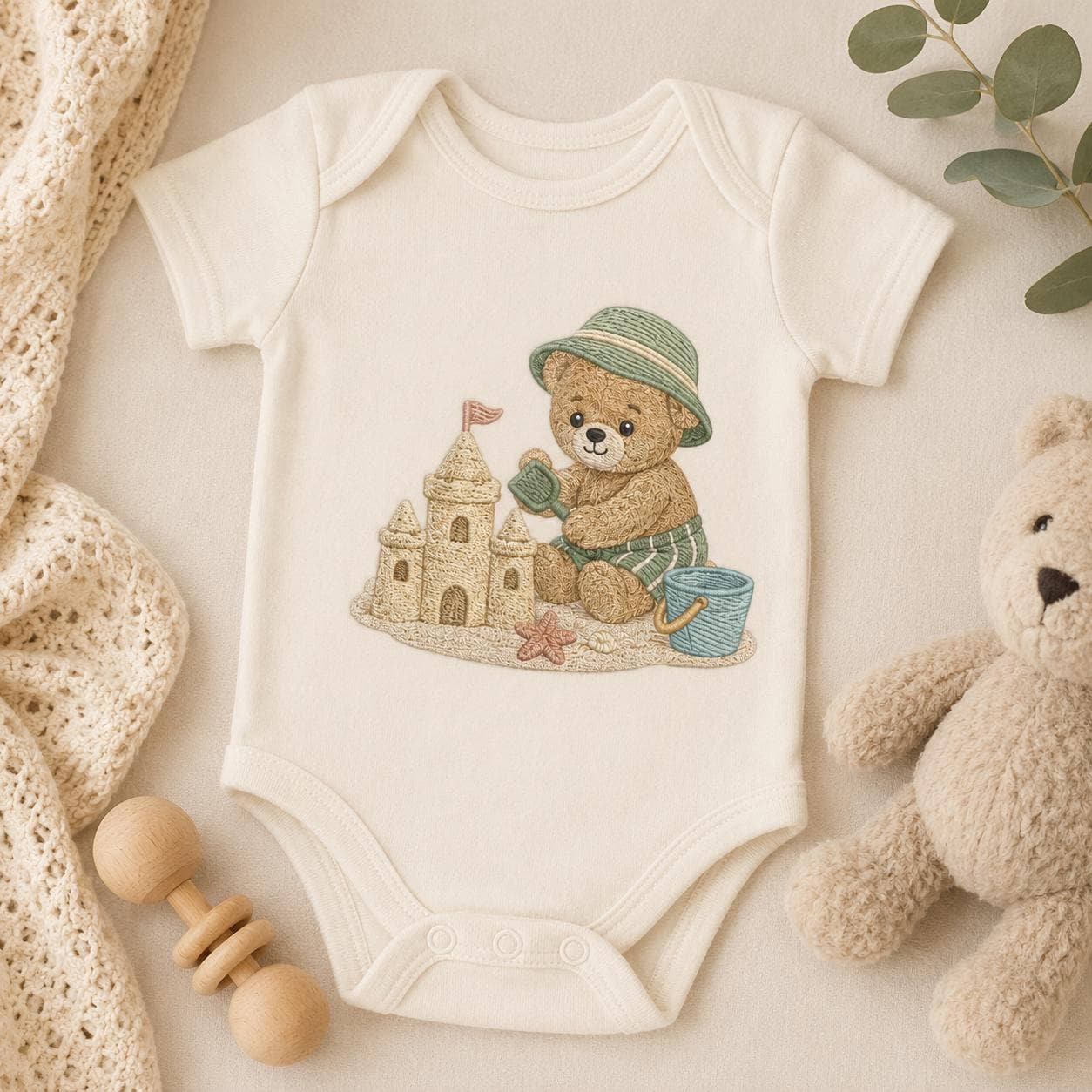 Summer Teddy Bear Embroidery Bundle, Beach Surf Car Sandcastle Machine Embroidery File, Vacation Bear Pattern, 5 sizes, Digital Download - image 6