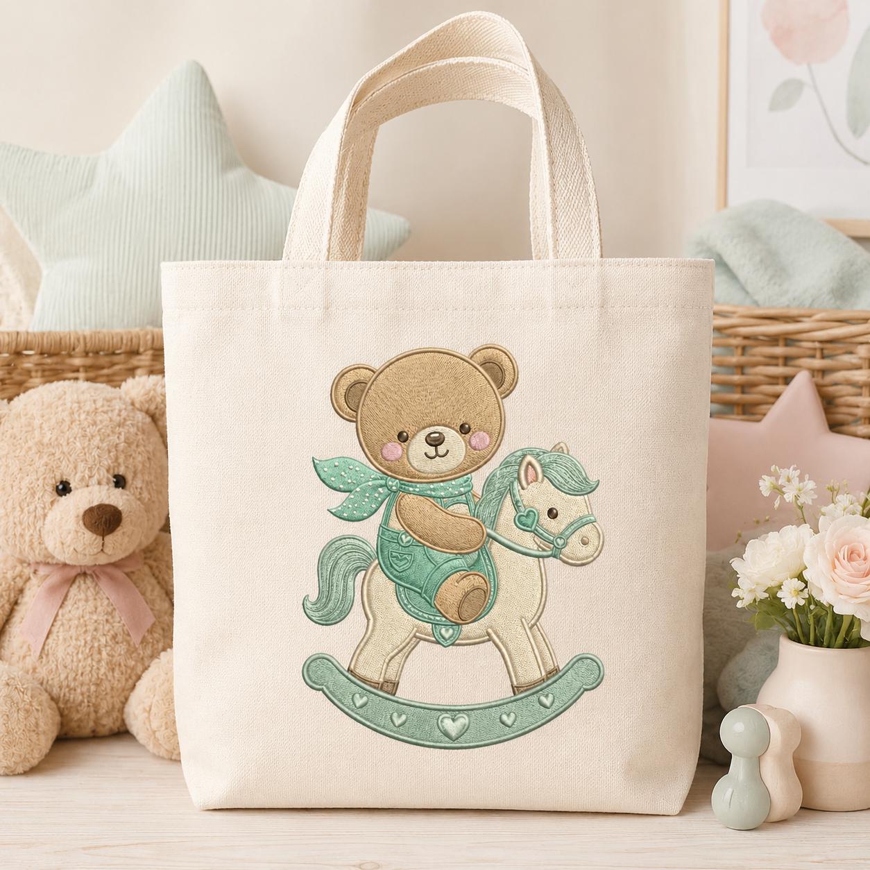 Teddy Bear Rocking Horse Embroidery Design, Cute Baby Bear Nursery Machine Embroidery File, Pastel Kids Decor, 5 sizes, Digital Download - image 4
