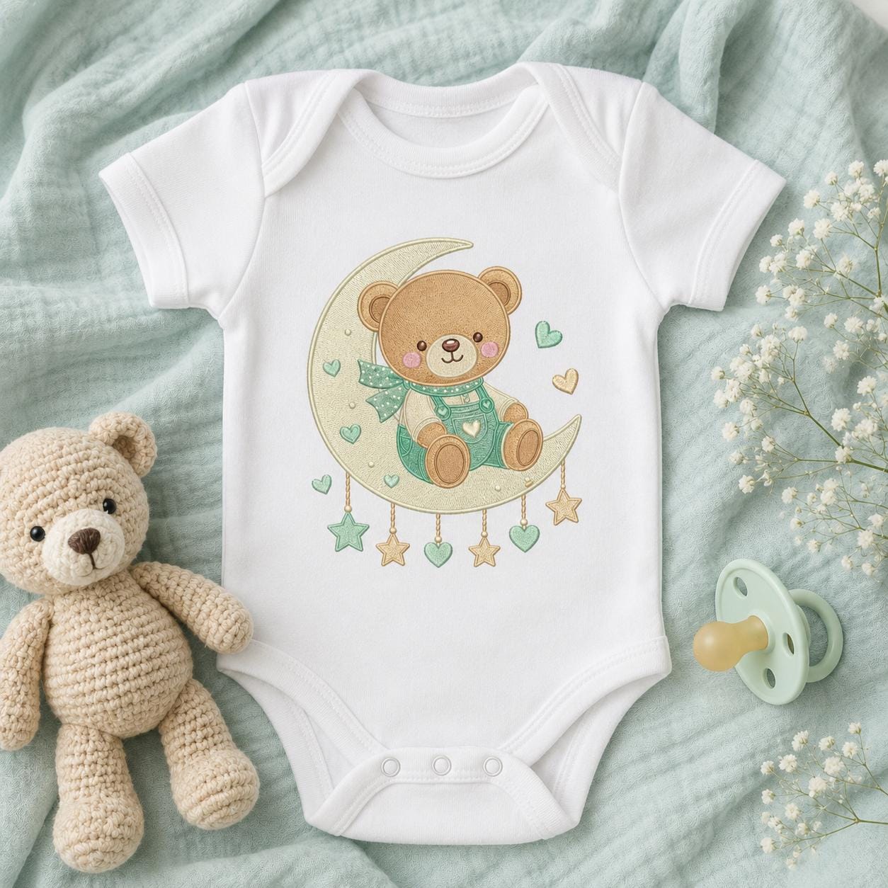 Teddy Bear Moon Embroidery Design, Cute Baby Bear Crescent Moon Machine Embroidery, Nursery Dreamy Kids Decor, 5 sizes, Digital Download - image 4