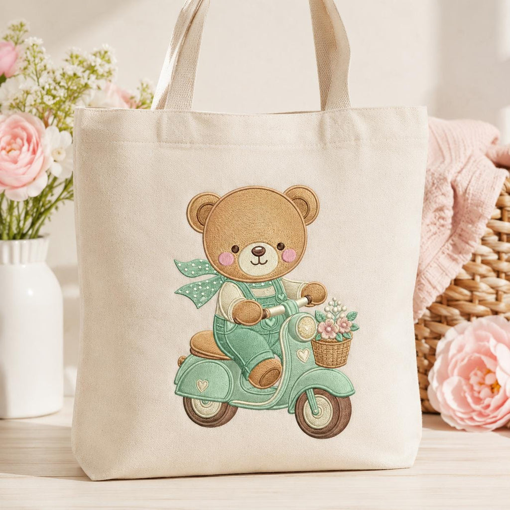 Teddy Bear Scooter Embroidery Design, Cute Baby Bear Riding Vespa Machine Embroidery File, Nursery Kids Decor, 5 sizes, Digital Download - image 4