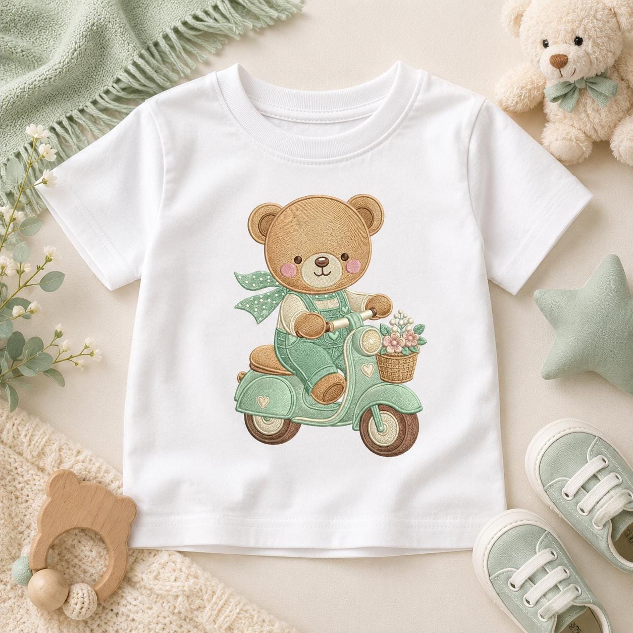 Teddy Bear Scooter Embroidery Design, Cute Baby Bear Riding Vespa Machine Embroidery File, Nursery Kids Decor, 5 sizes, Digital Download - image 5