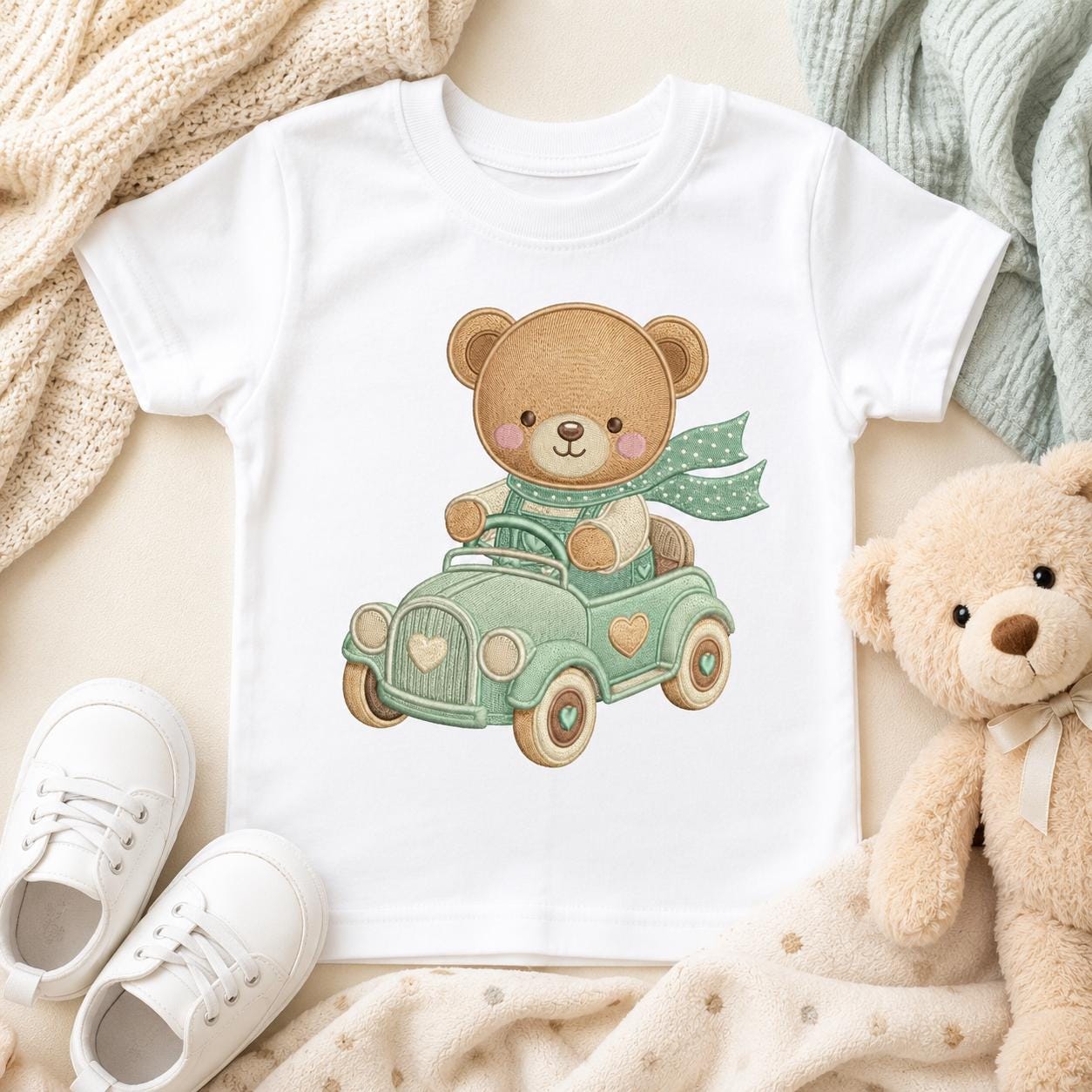 Teddy Bear Car Embroidery Design, Cute Baby Bear Driving Vintage Car Machine Embroidery, Nursery Kids Decor Stitch, 5 sizes,Digital Download - image 5