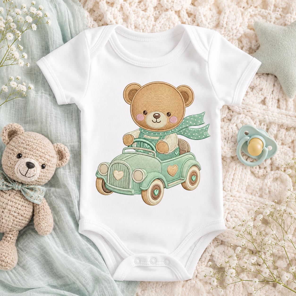 Teddy Bear Car Embroidery Design, Cute Baby Bear Driving Vintage Car Machine Embroidery, Nursery Kids Decor Stitch, 5 sizes,Digital Download - image 7