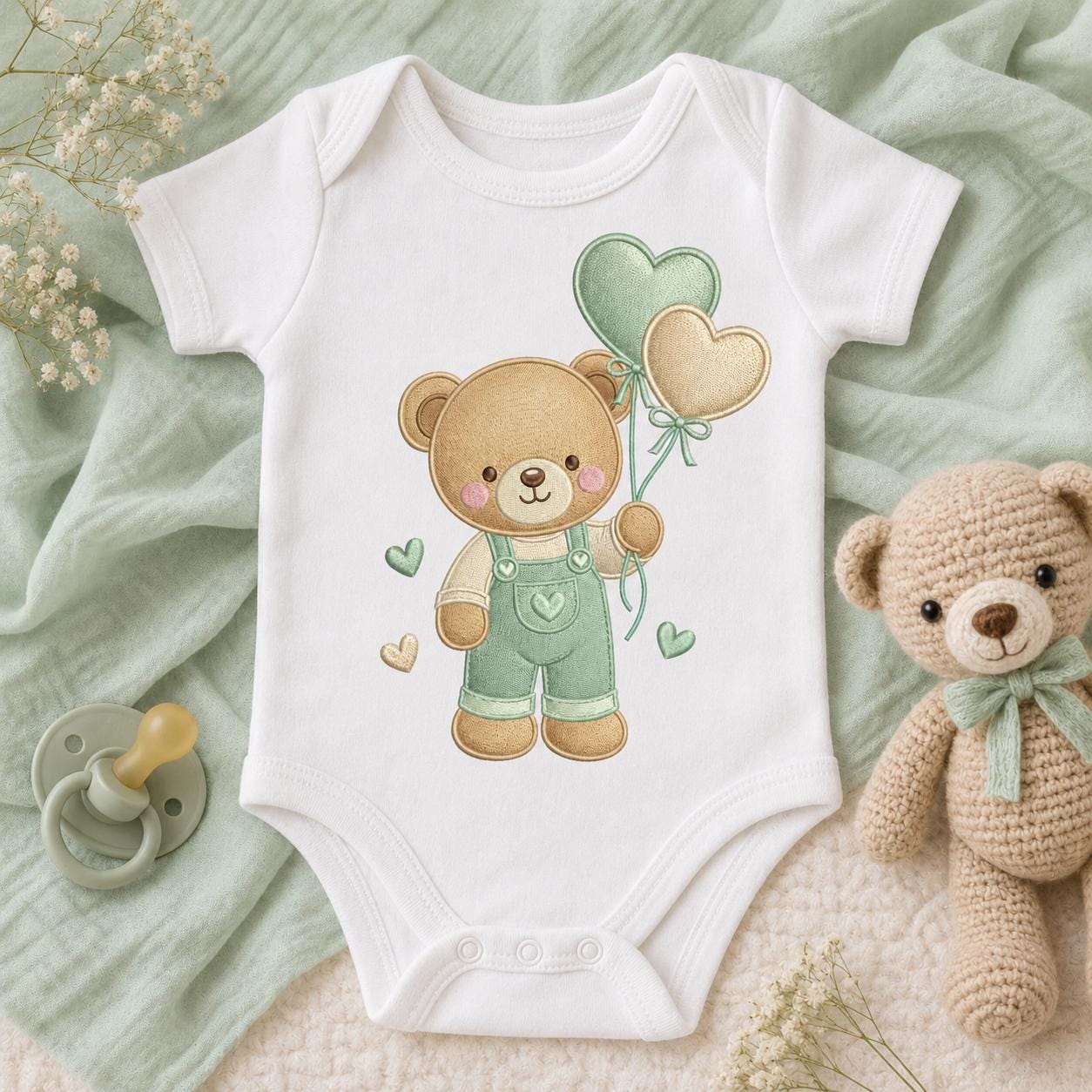 Teddy Bear Heart Balloons Embroidery Design, Cute Baby Bear Machine Embroidery File, Nursery Kids Decor, 5 sizes, Digital Download - image 7