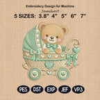 Teddy Bear Baby Stroller Embroidery Design, Cute Nursery Bear Pram Machine Embroidery, Baby Shower Kids Decor, 5 sizes, Digital Download