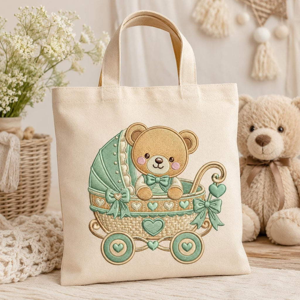 Teddy Bear Baby Stroller Embroidery Design, Cute Nursery Bear Pram Machine Embroidery, Baby Shower Kids Decor, 5 sizes, Digital Download - image 4