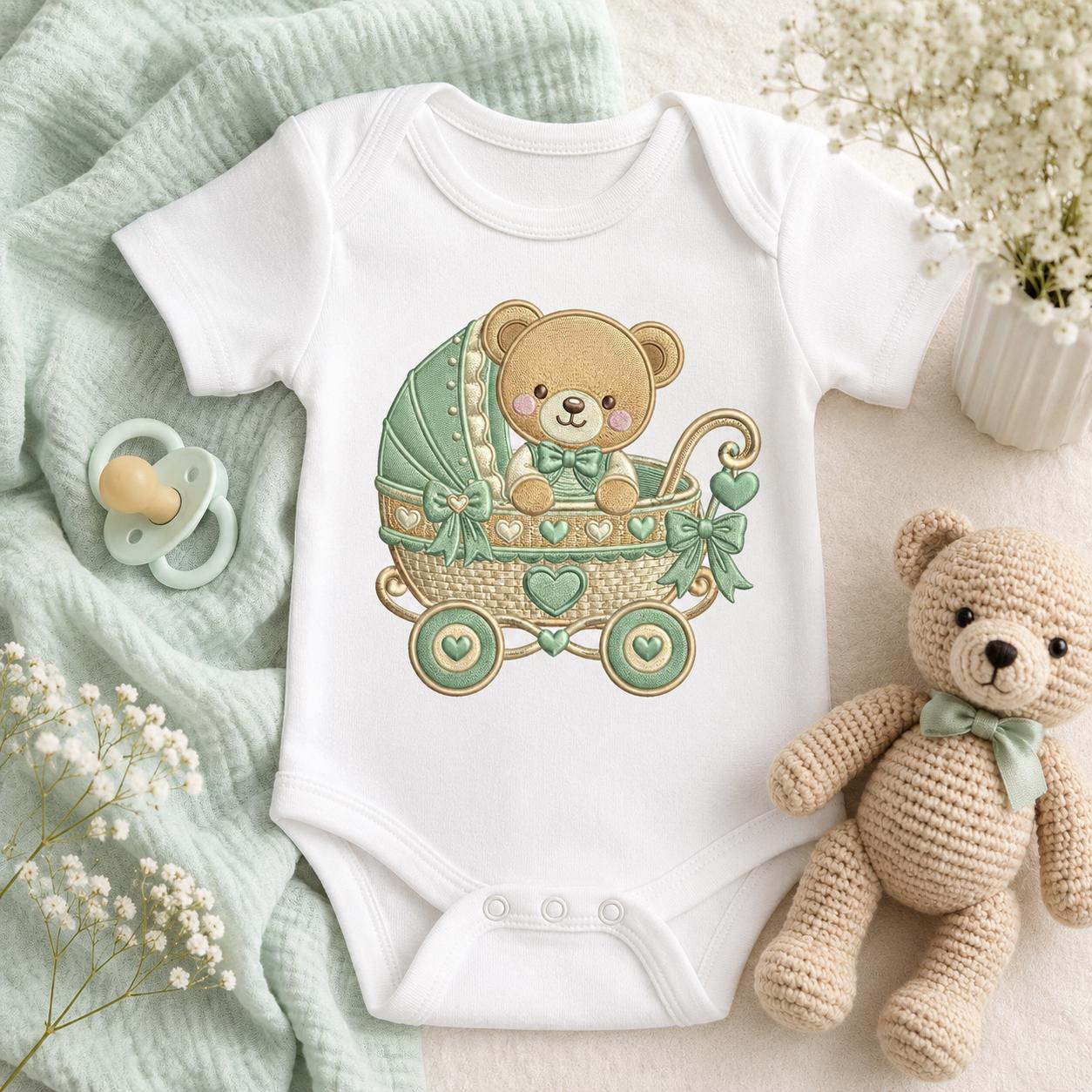 Teddy Bear Baby Stroller Embroidery Design, Cute Nursery Bear Pram Machine Embroidery, Baby Shower Kids Decor, 5 sizes, Digital Download - image 5