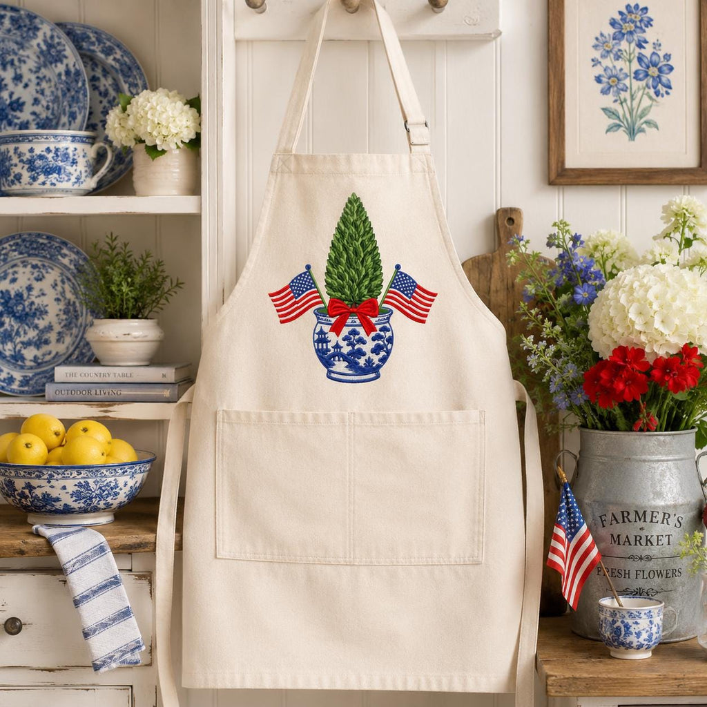 Patriotic Chinoiserie Boxwood Tree Embroidery Design, 4th of July American Flag Topiary Machine Embroidery File, 5 sizes, Digital Download - image 7