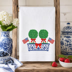 Double Boxwood Tree Embroidery Design, Patriotic Chinoiserie Planter Machine File, 4th July Flag Bow Topiary, 5 sizes, Digital Download - image 3