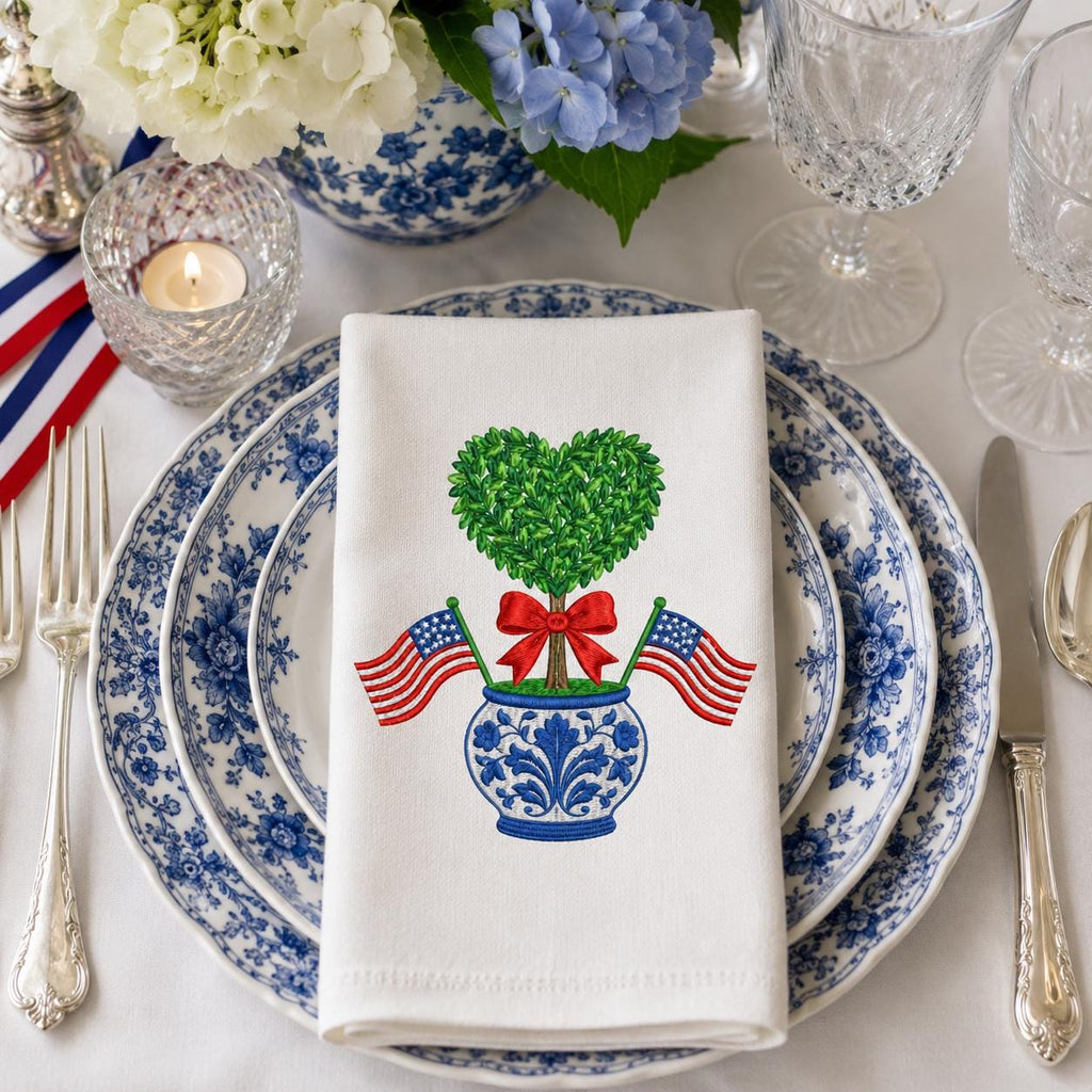 Heart Boxwood Topiary Embroidery Design, Patriotic Chinoiserie Vase Machine File, American Flag 4th of July Bow, 5 sizes, Digital Download - image 7