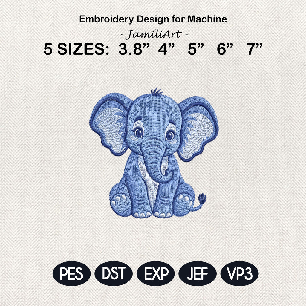 Chinoiserie Elephant Embroidery Design, Blue Safari Animal Machine Embroidery File, Preppy Nursery File, 5 sizes, Digital Download
