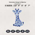 Chinoiserie Giraffe Embroidery Design, Blue Safari Animal Machine Embroidery File, Preppy Nursery File, 5 sizes, Digital Download