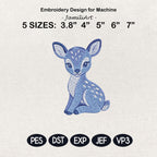 Chinoiserie Deer Embroidery Design, Blue Fawn Woodland Animal Machine Embroidery File, Preppy Nursery File, 5 sizes, Digital Download