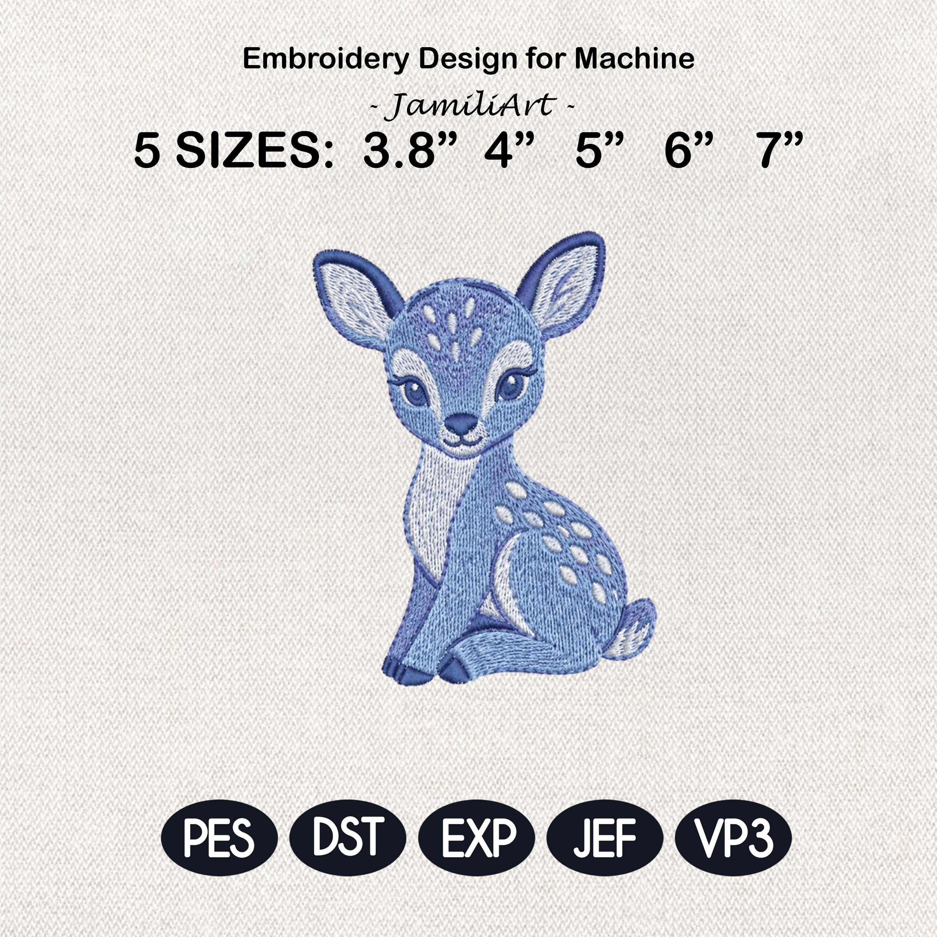 Chinoiserie Deer Embroidery Design, Blue Fawn Woodland Animal Machine Embroidery File, Preppy Nursery File, 5 sizes, Digital Download