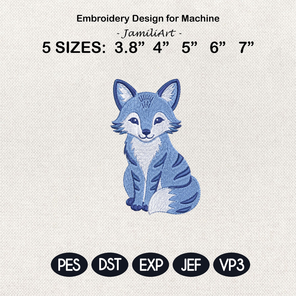 Chinoiserie Fox Embroidery Design, Blue Woodland Animal Machine Embroidery File, Preppy Nursery File, 5 sizes, Digital Download