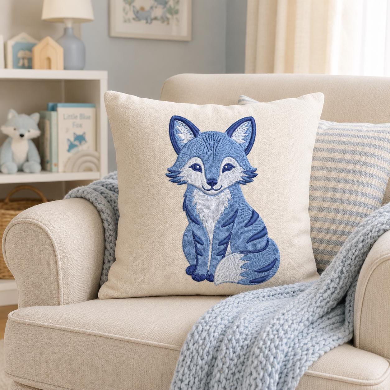 Chinoiserie Fox Embroidery Design, Blue Woodland Animal Machine Embroidery File, Preppy Nursery File, 5 sizes, Digital Download - image 5