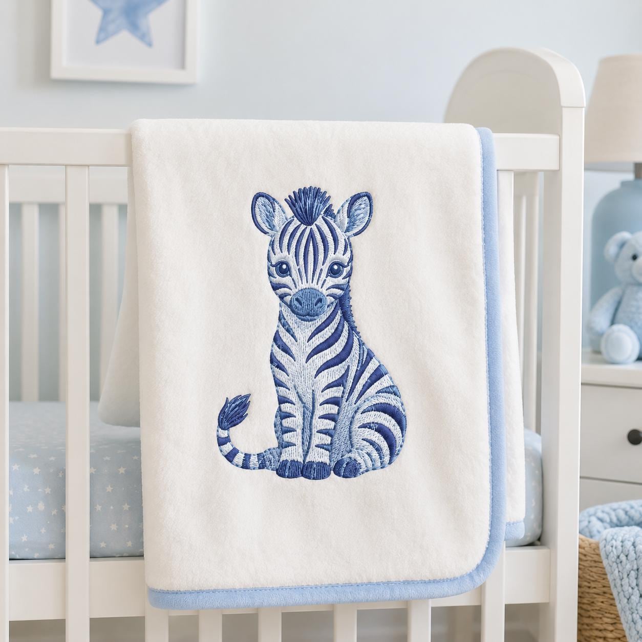 Chinoiserie Zebra Embroidery Design, Blue Safari Animal Machine Embroidery File, Preppy Nursery File, 5 sizes, Digital Download - image 7