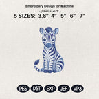 Chinoiserie Zebra Embroidery Design, Blue Safari Animal Machine Embroidery File, Preppy Nursery File, 5 sizes, Digital Download