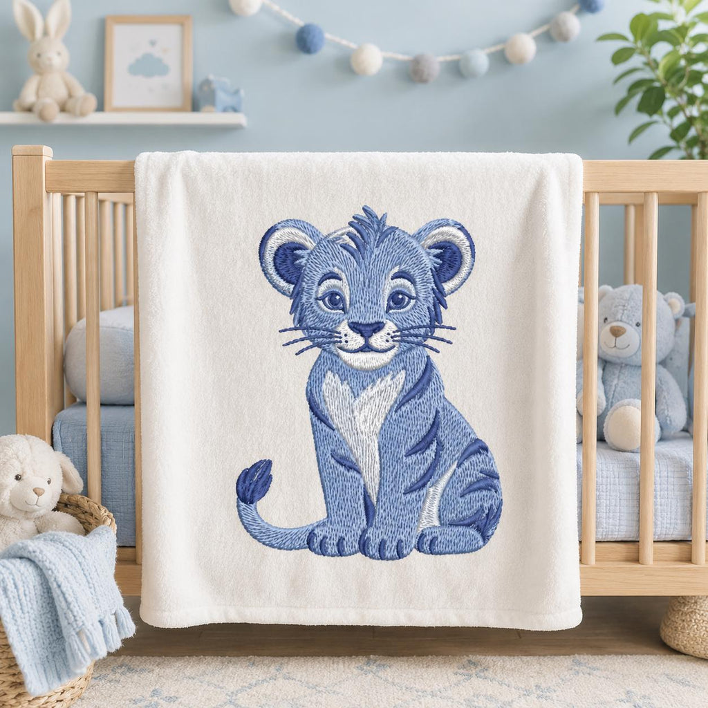 Chinoiserie Lion Embroidery Design, Blue Safari Cub Machine Embroidery File, Preppy Nursery File, 5 sizes, Digital Download - image 3