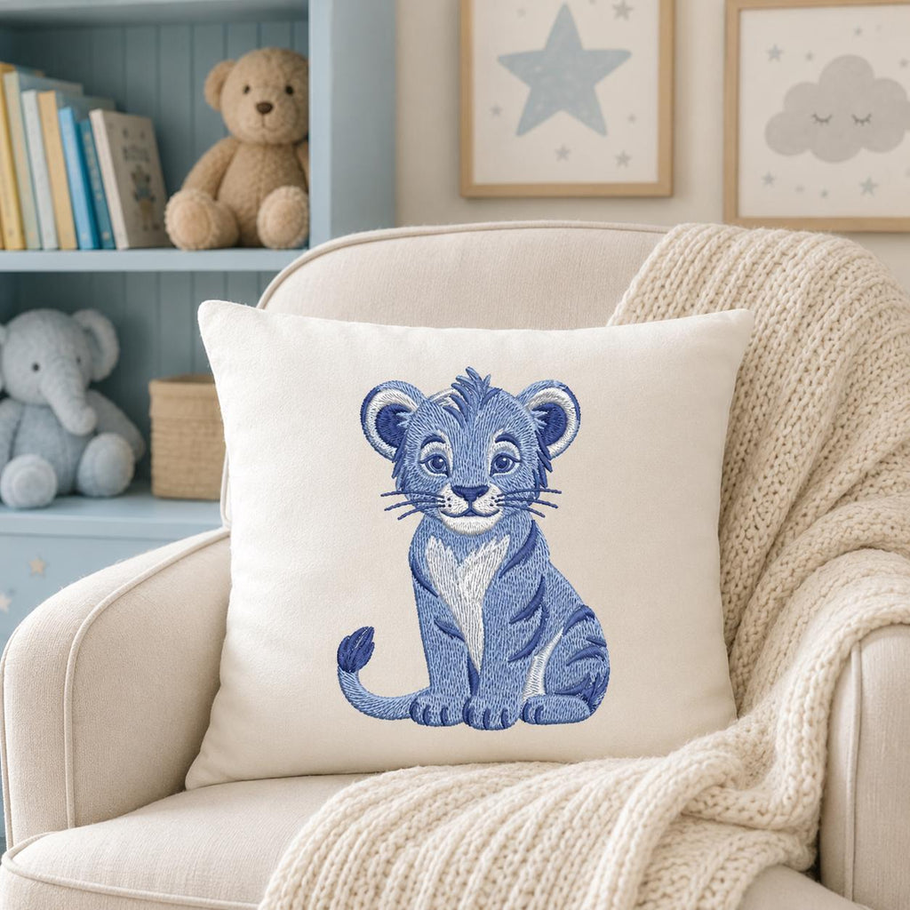 Chinoiserie Lion Embroidery Design, Blue Safari Cub Machine Embroidery File, Preppy Nursery File, 5 sizes, Digital Download - image 4