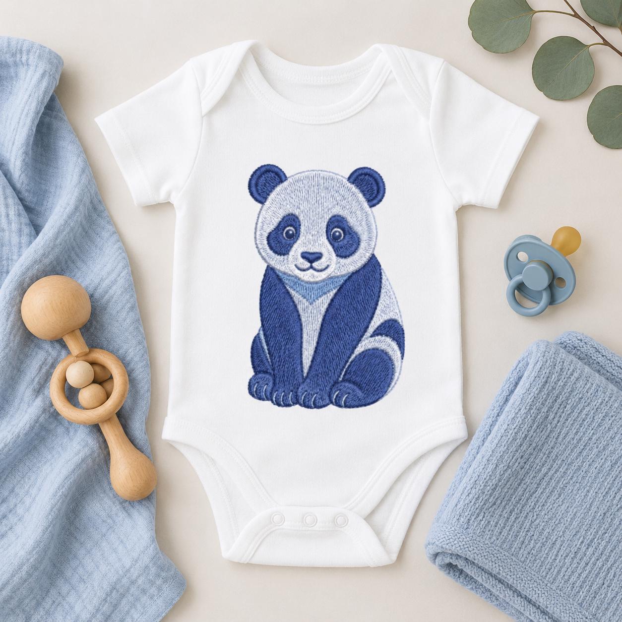 Chinoiserie Panda Embroidery Design, Blue Preppy Animal Machine Embroidery File, Cute Nursery File, 5 sizes, Digital Download - image 6
