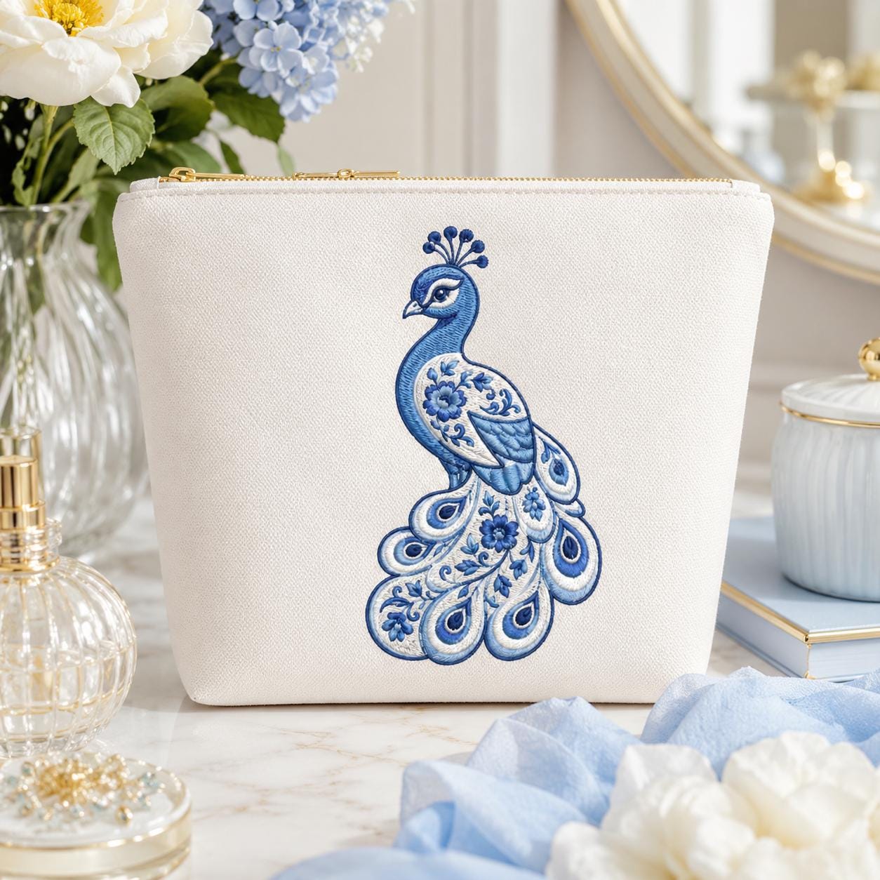 Chinoiserie Peacock Embroidery Design, Blue Bird Machine Embroidery File, Preppy Elegant Animal File, 5 sizes, Digital Download - image 7