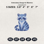 Chinoiserie Raccoon Embroidery Design, Blue Woodland Animal Machine Embroidery File, Preppy Nursery File, 5 sizes, Digital Download