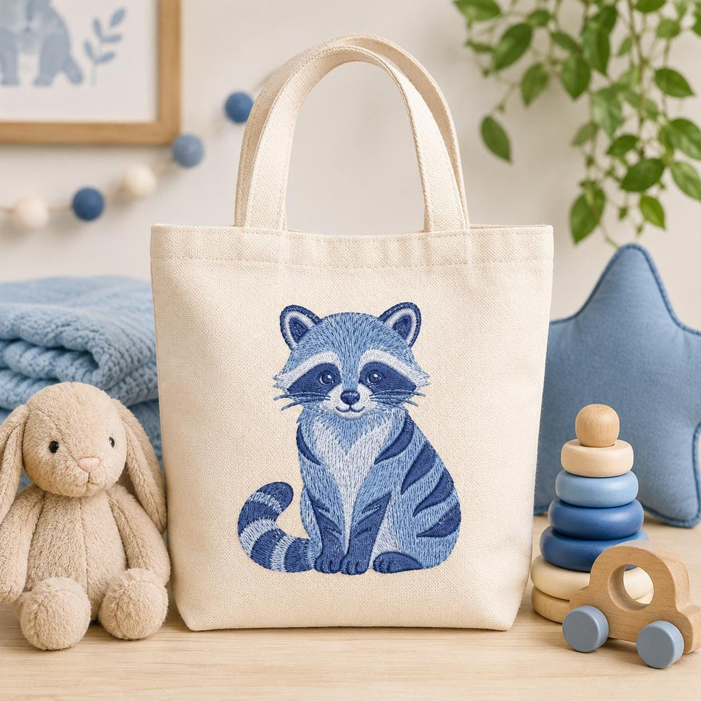 Chinoiserie Raccoon Embroidery Design, Blue Woodland Animal Machine Embroidery File, Preppy Nursery File, 5 sizes, Digital Download - image 4