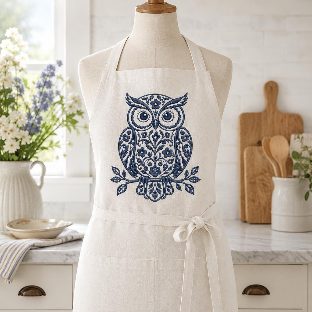 Chinoiserie Owl Embroidery Design, Blue Floral Owl Machine Embroidery File, Preppy Bird Stitch, 5 sizes, Digital Download - image 6