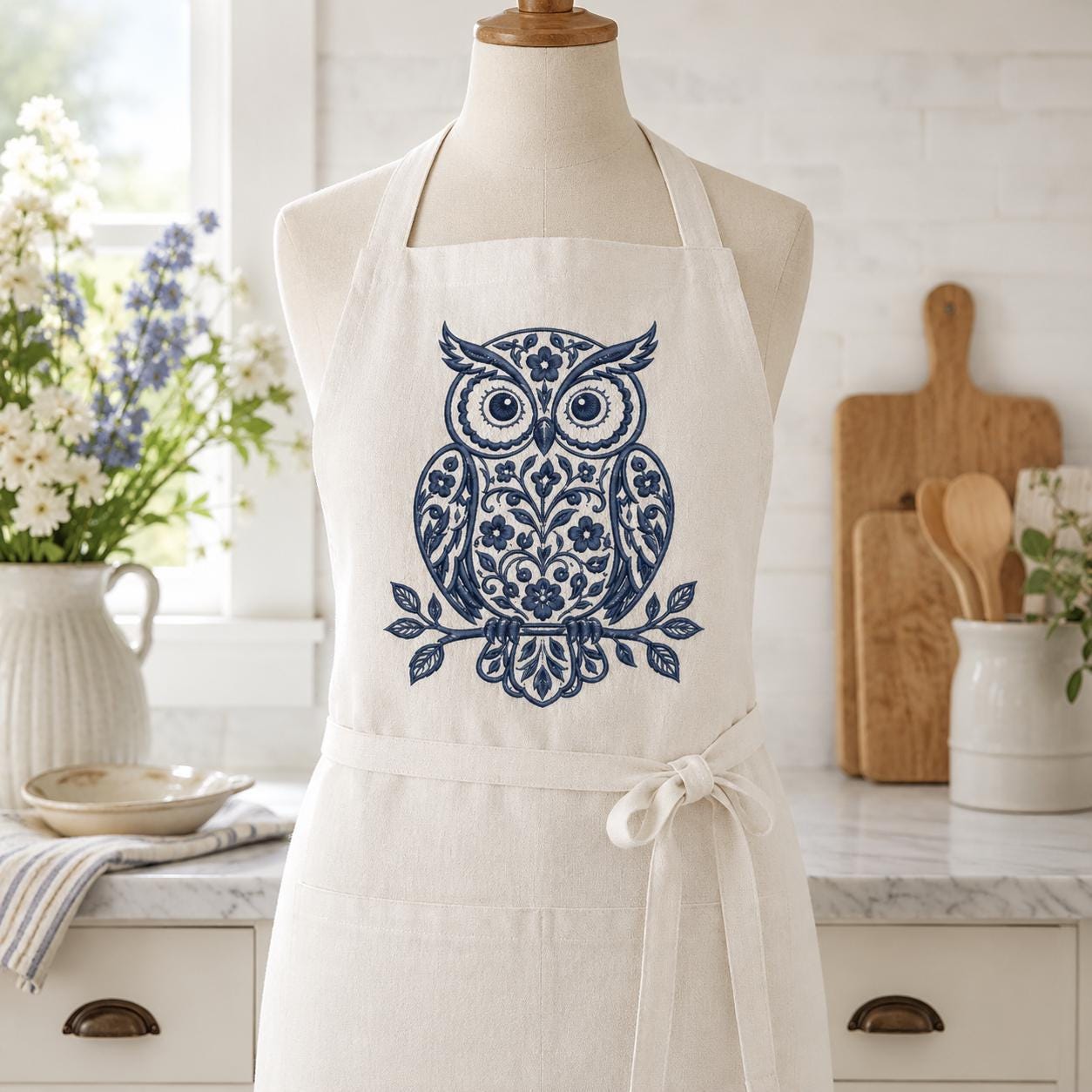 Chinoiserie Owl Embroidery Design, Blue Floral Owl Machine Embroidery File, Preppy Bird Stitch, 5 sizes, Digital Download - image 6