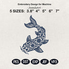 Chinoiserie Koi Fish Embroidery Design, Blue Floral Fish Machine Embroidery File, Asian Inspired Stitch Art, 5 sizes, Digital Download